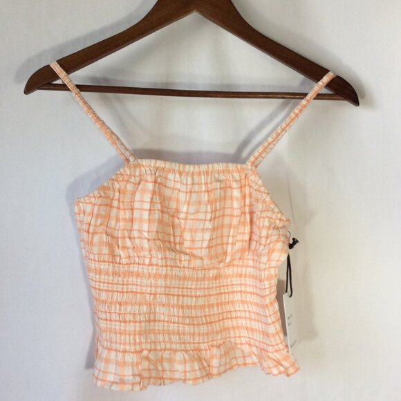 Japna Orange and White Plaid Crop Top with Midriff Elastic Size Small - Picture 3 of 8